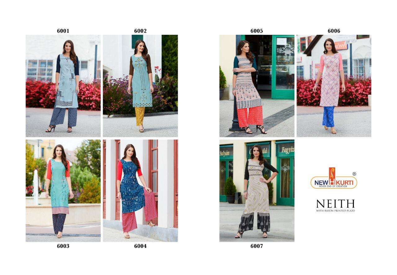 NEITH BY NEHA FASHION 6001 TO 6007 SERIES BEAUTIFUL STYLISH COLORFUL FANCY PARTY WEAR & ETHNIC WEAR & READY TO WEAR HEAVY RAYON WITH DIGITAL PRINT KURTIS WITH BOTTOM AT WHOLESALE PRICE