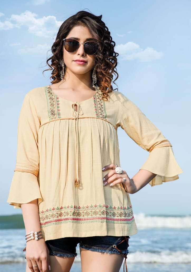 TOPSY VOL-11 BY YAMI FASHION 4451 TO 4459 SERIES BEAUTIFUL COLORFUL STYLISH FANCY CASUAL WEAR & READY TO WEAR RAYON EMBROIDERED TOPS AT WHOLESALE PRICE