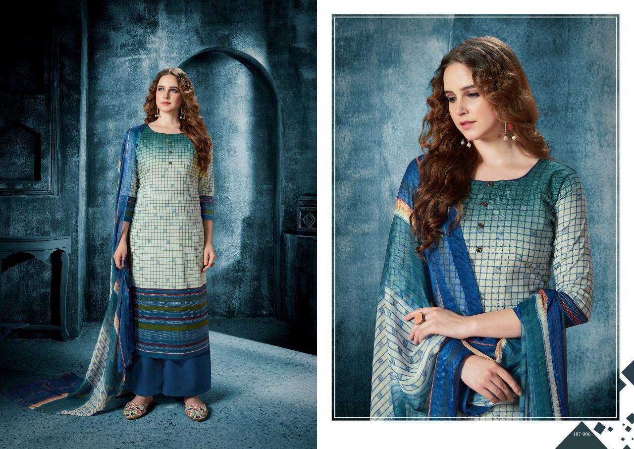 KRIZA BY MAADHAV SYNTHETIC 187-001 TO 187-008 SERIES BEAUTIFUL SUITS STYLISH FANCY COLORFUL PARTY WEAR & ETHNIC WEAR PURE CAMBRIC PRINT DRESSES AT WHOLESALE PRICE