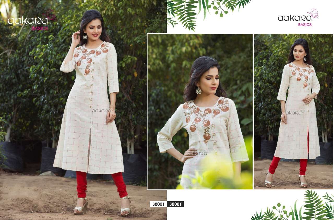 Aakra Basics Vol-8 By Aakara 8001 To 8006 Series Beautiful Stylish Fancy Colorful Casual Wear & Ethnic Wear Cotton With Embroidery Straight Kurtis At Wholesale Price