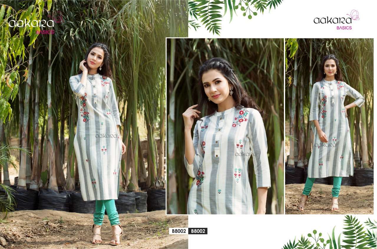 Aakra Basics Vol-8 By Aakara 8001 To 8006 Series Beautiful Stylish Fancy Colorful Casual Wear & Ethnic Wear Cotton With Embroidery Straight Kurtis At Wholesale Price