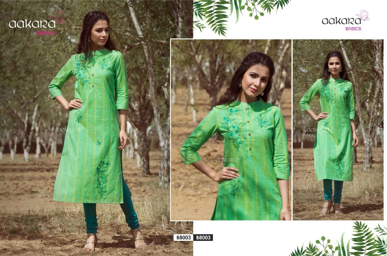 Aakra Basics Vol-8 By Aakara 8001 To 8006 Series Beautiful Stylish Fancy Colorful Casual Wear & Ethnic Wear Cotton With Embroidery Straight Kurtis At Wholesale Price