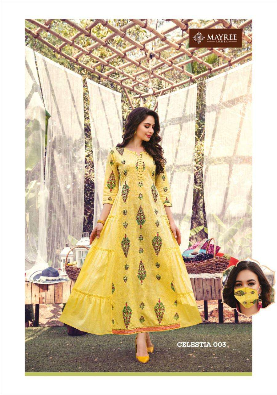CELESTIA BY MAYREE 001 TO 008 SERIES BEAUTIFUL COLORFUL STYLISH FANCY CASUAL WEAR & ETHNIC WEAR & READY TO WEAR COTTON MAL WITH HANDWORK GOWN AT WHOLESALE PRICE