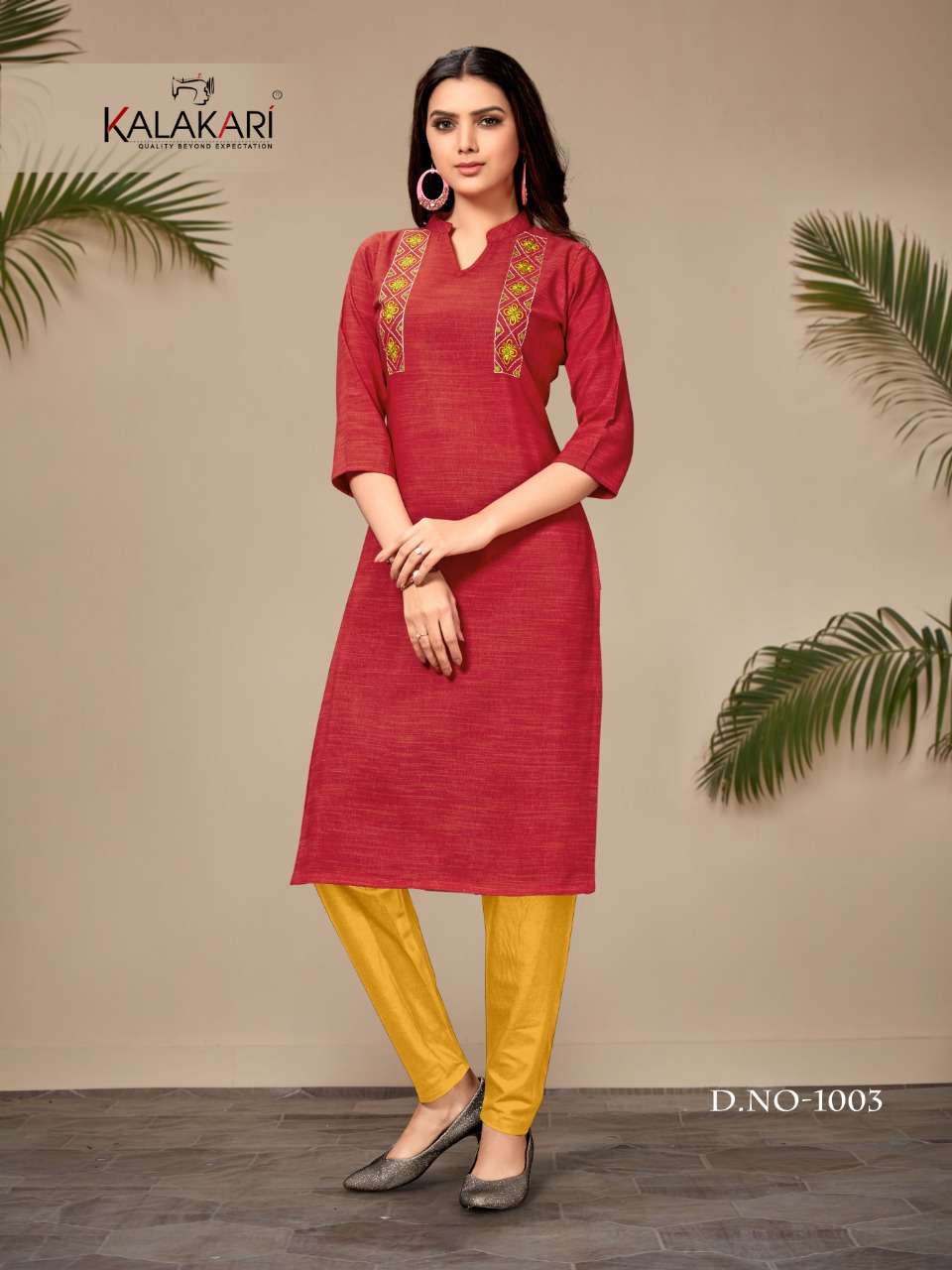 SAANVI VOL-8 BY KALAKARI 1001 TO 1008 SERIES BEAUTIFUL STYLISH FANCY COLORFUL CASUAL WEAR & ETHNIC WEAR & READY TO WEAR TWO TONE COTTON EMBROIDERED KURTIS AT WHOLESALE PRICE