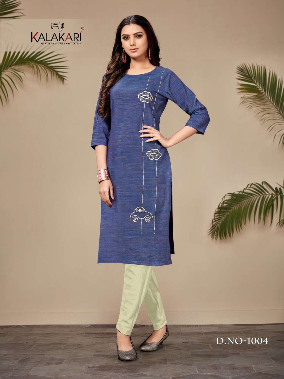 SAANVI VOL-8 BY KALAKARI 1001 TO 1008 SERIES BEAUTIFUL STYLISH FANCY COLORFUL CASUAL WEAR & ETHNIC WEAR & READY TO WEAR TWO TONE COTTON EMBROIDERED KURTIS AT WHOLESALE PRICE