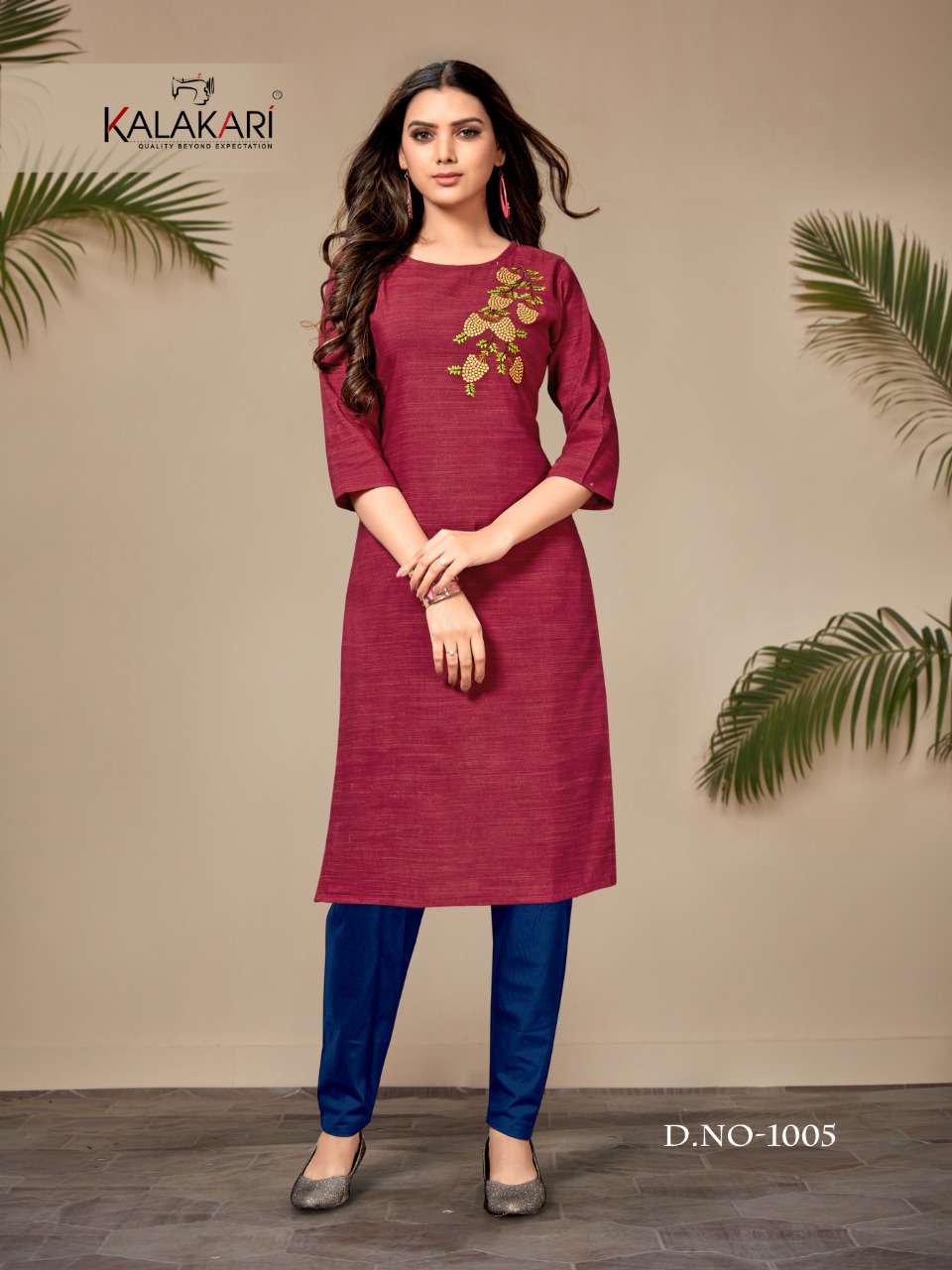 SAANVI VOL-8 BY KALAKARI 1001 TO 1008 SERIES BEAUTIFUL STYLISH FANCY COLORFUL CASUAL WEAR & ETHNIC WEAR & READY TO WEAR TWO TONE COTTON EMBROIDERED KURTIS AT WHOLESALE PRICE