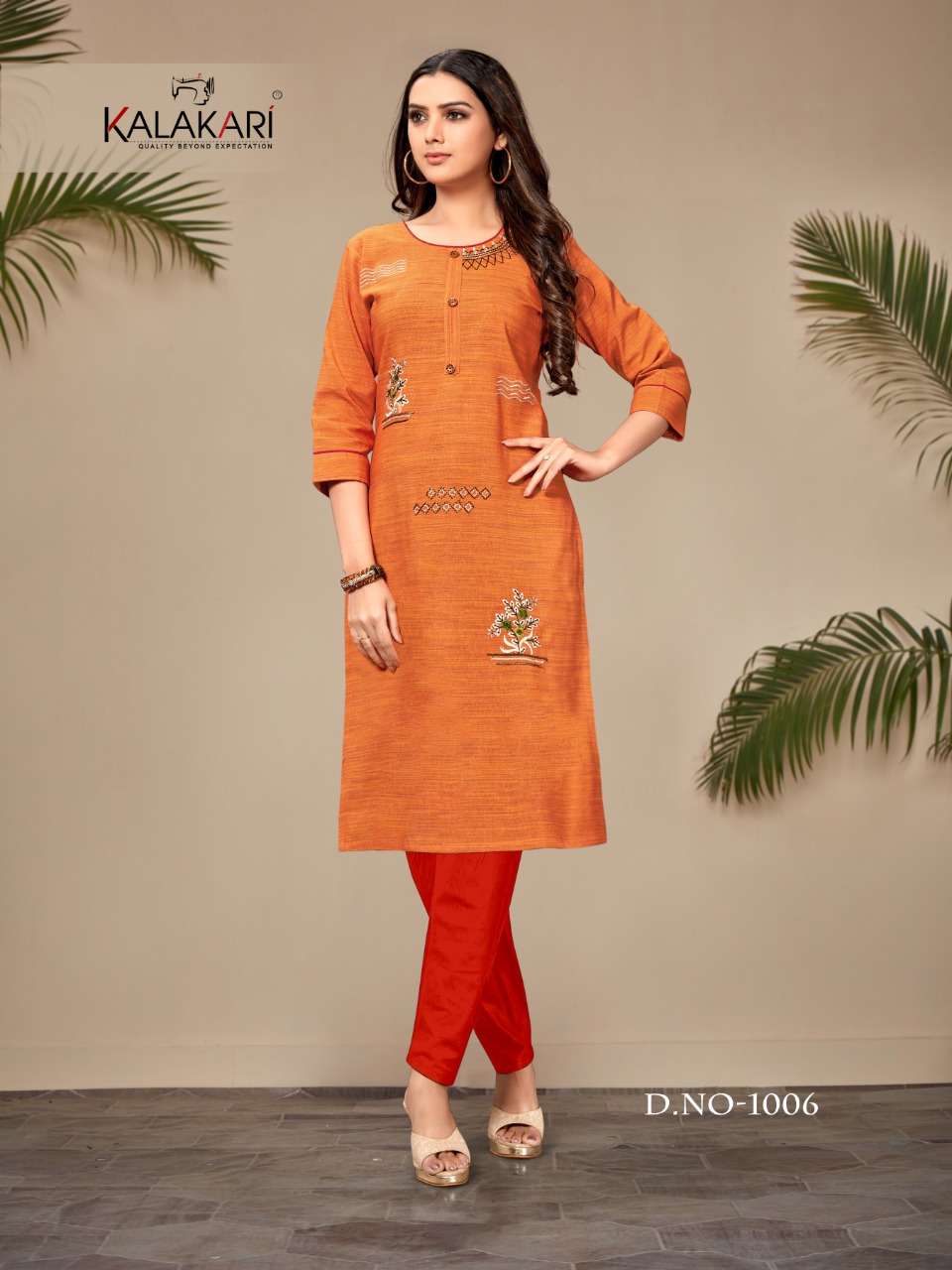 SAANVI VOL-8 BY KALAKARI 1001 TO 1008 SERIES BEAUTIFUL STYLISH FANCY COLORFUL CASUAL WEAR & ETHNIC WEAR & READY TO WEAR TWO TONE COTTON EMBROIDERED KURTIS AT WHOLESALE PRICE