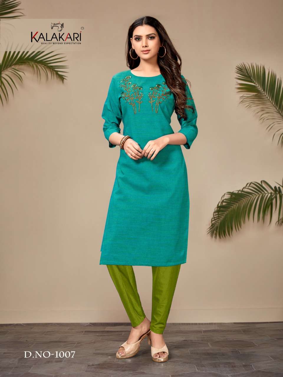 SAANVI VOL-8 BY KALAKARI 1001 TO 1008 SERIES BEAUTIFUL STYLISH FANCY COLORFUL CASUAL WEAR & ETHNIC WEAR & READY TO WEAR TWO TONE COTTON EMBROIDERED KURTIS AT WHOLESALE PRICE