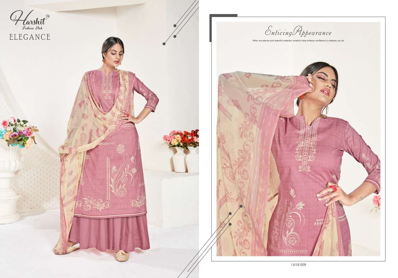 ELEGANCE 618 SERIES BY HARSHIT FASHION HUB 618-001 TO 618-010 DESIGNER SUITS BEAUTIFUL STYLISH FANCY COLORFUL PARTY WEAR & ETHNIC WEAR PURE CAMBRIC COTTON PRINTED DRESSES AT WHOLESALE PRICE