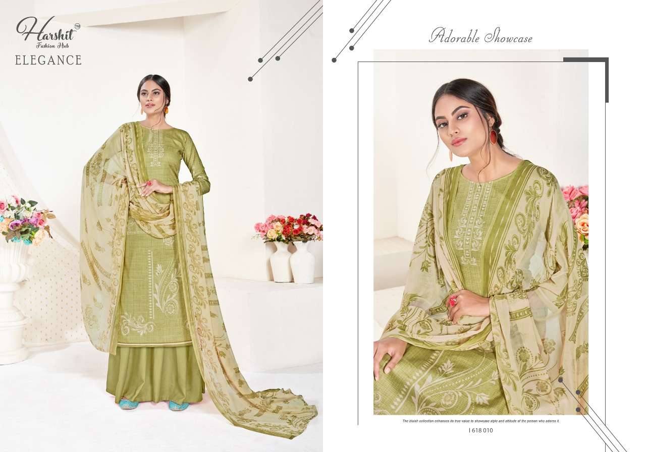 ELEGANCE 618 SERIES BY HARSHIT FASHION HUB 618-001 TO 618-010 DESIGNER SUITS BEAUTIFUL STYLISH FANCY COLORFUL PARTY WEAR & ETHNIC WEAR PURE CAMBRIC COTTON PRINTED DRESSES AT WHOLESALE PRICE