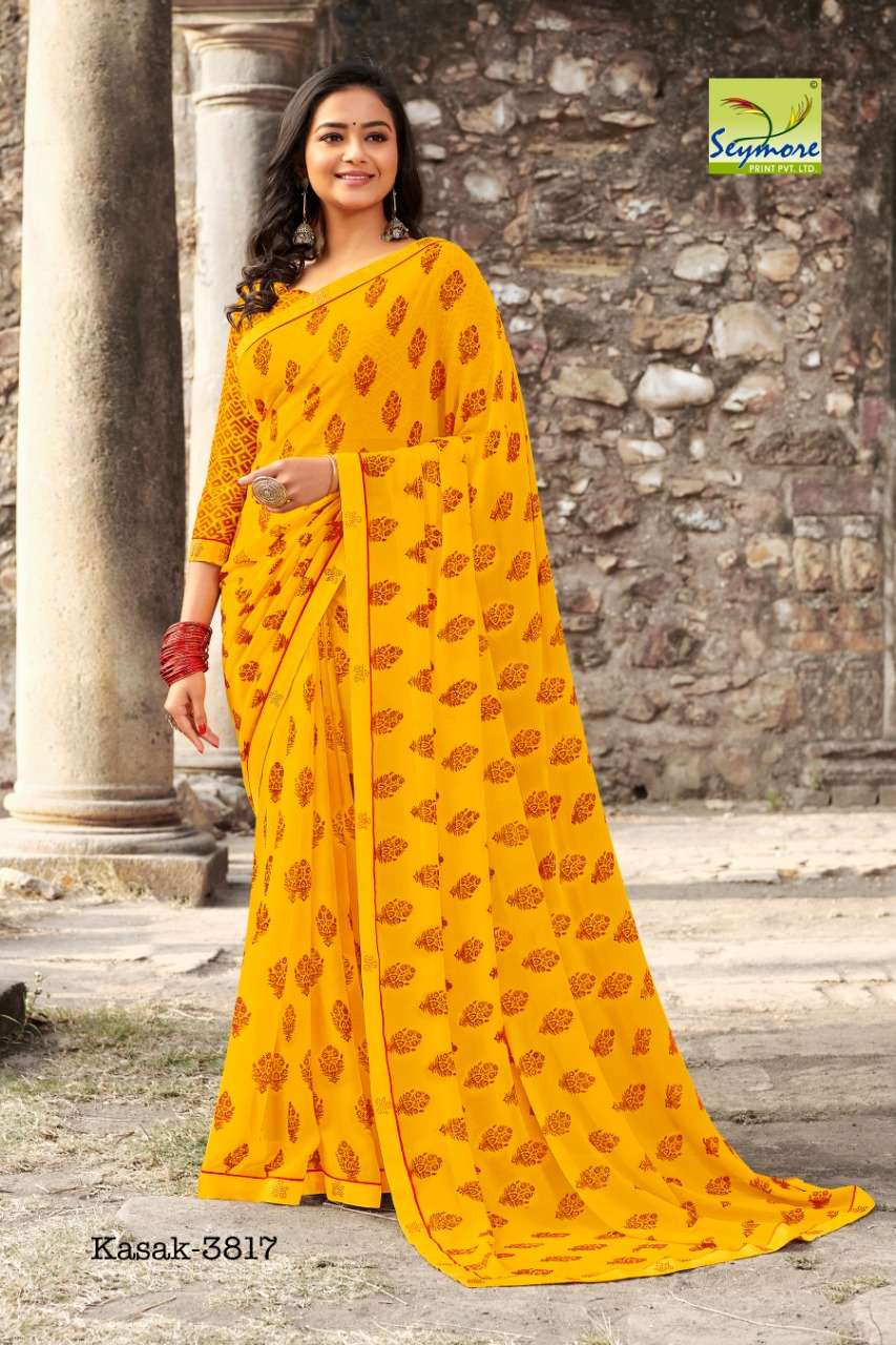 KASAK BY SEYMORE PRINTS 3805 TO 3824 SERIES INDIAN TRADITIONAL WEAR COLLECTION BEAUTIFUL STYLISH FANCY COLORFUL PARTY WEAR & OCCASIONAL WEAR GEORGETTE PRINTED SAREES AT WHOLESALE PRICE