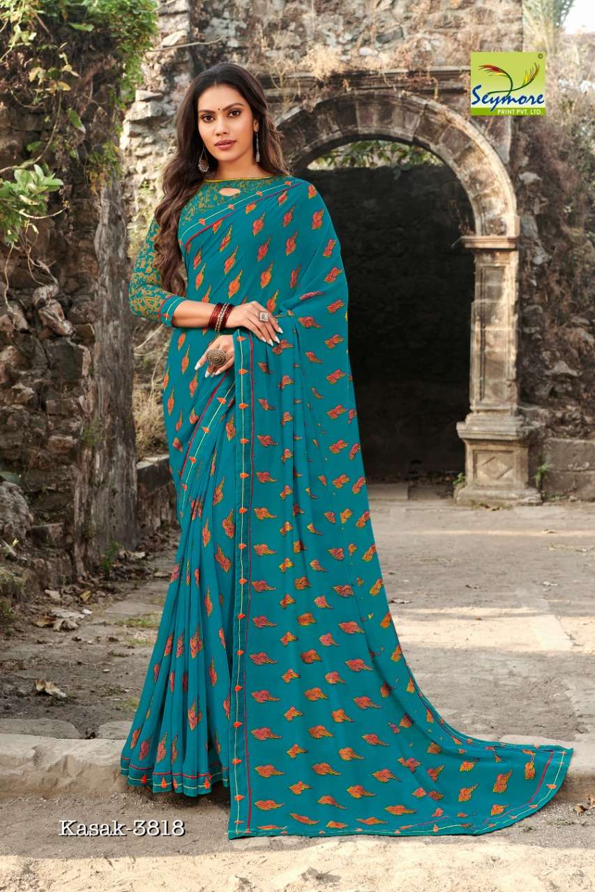 KASAK BY SEYMORE PRINTS 3805 TO 3824 SERIES INDIAN TRADITIONAL WEAR COLLECTION BEAUTIFUL STYLISH FANCY COLORFUL PARTY WEAR & OCCASIONAL WEAR GEORGETTE PRINTED SAREES AT WHOLESALE PRICE