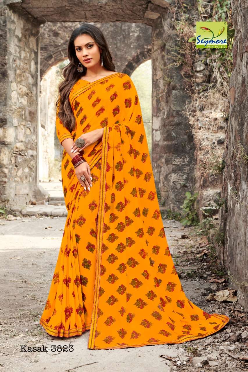 KASAK BY SEYMORE PRINTS 3805 TO 3824 SERIES INDIAN TRADITIONAL WEAR COLLECTION BEAUTIFUL STYLISH FANCY COLORFUL PARTY WEAR & OCCASIONAL WEAR GEORGETTE PRINTED SAREES AT WHOLESALE PRICE