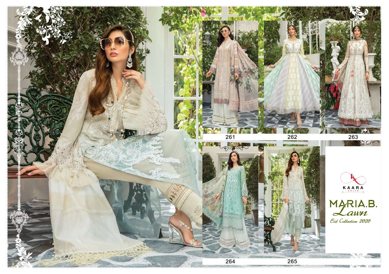 MARIA.B LAWN EID COLLECTION 2020 BY KAARA SUITS 261 TO 265 DESIGNER FESTIVE PAKISTANI SUITS COLLECTION BEAUTIFUL STYLISH FANCY COLORFUL PARTY WEAR & OCCASIONAL WEAR PURE COTTON WITH EMBROIDERED DRESSES AT WHOLESALE PRICE