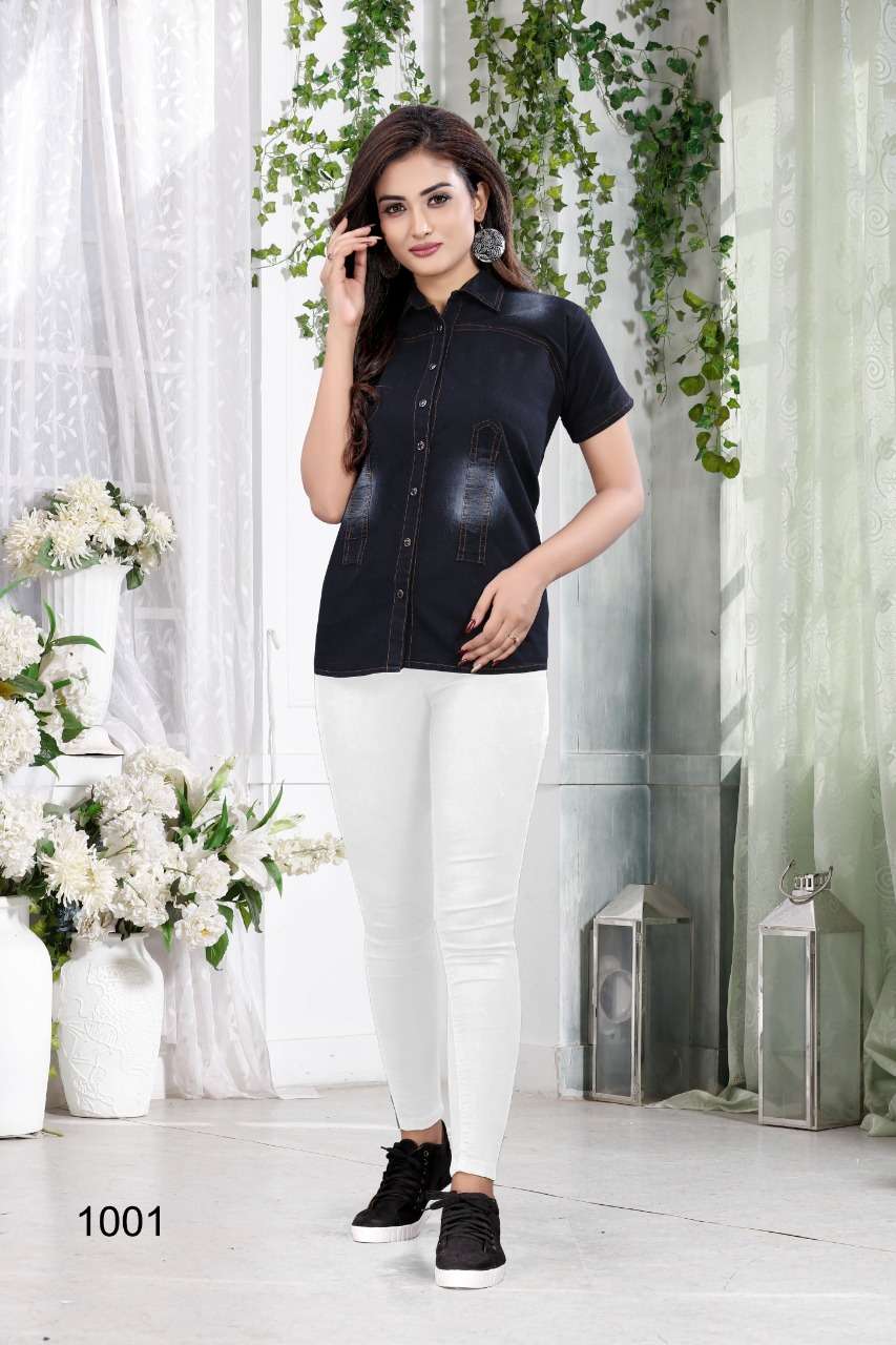 DENIM SHIRT 2020 BY KAAMIRI 1001 TO 1006 SERIES BEAUTIFUL COLORFUL STYLISH FANCY CASUAL WEAR & READY TO WEAR DENIM COTTON TOPS AT WHOLESALE PRICE