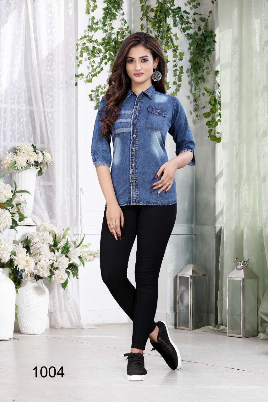 DENIM SHIRT 2020 BY KAAMIRI 1001 TO 1006 SERIES BEAUTIFUL COLORFUL STYLISH FANCY CASUAL WEAR & READY TO WEAR DENIM COTTON TOPS AT WHOLESALE PRICE