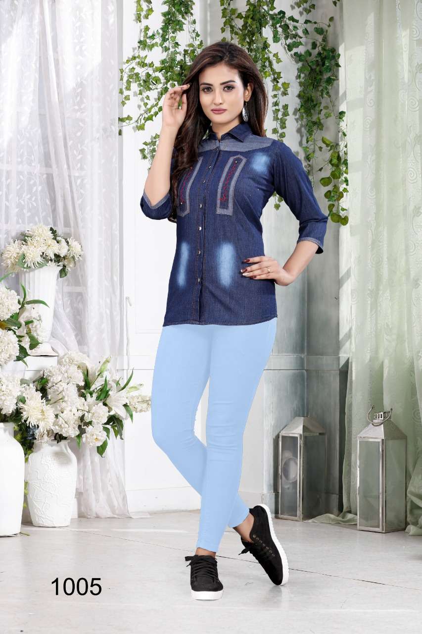 DENIM SHIRT 2020 BY KAAMIRI 1001 TO 1006 SERIES BEAUTIFUL COLORFUL STYLISH FANCY CASUAL WEAR & READY TO WEAR DENIM COTTON TOPS AT WHOLESALE PRICE