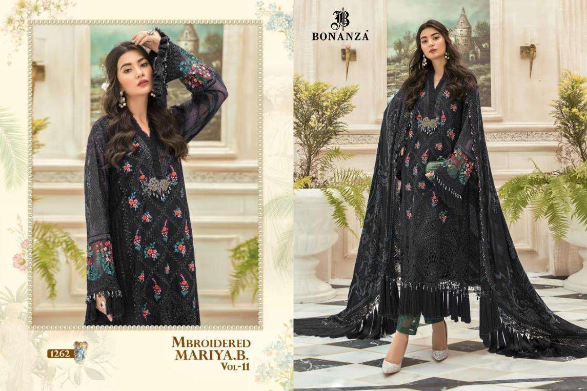 MBROIDERED MARIYA.B. VOL-11 BY BONANZA 1262 TO 1262-B SERIES BEAUTIFUL SUITS STYLISH FANCY COLORFUL CASUAL WEAR & ETHNIC WEAR HEAVY FAUX GEORGETTE WITH EMBROIDERY DRESSES AT WHOLESALE PRICE
