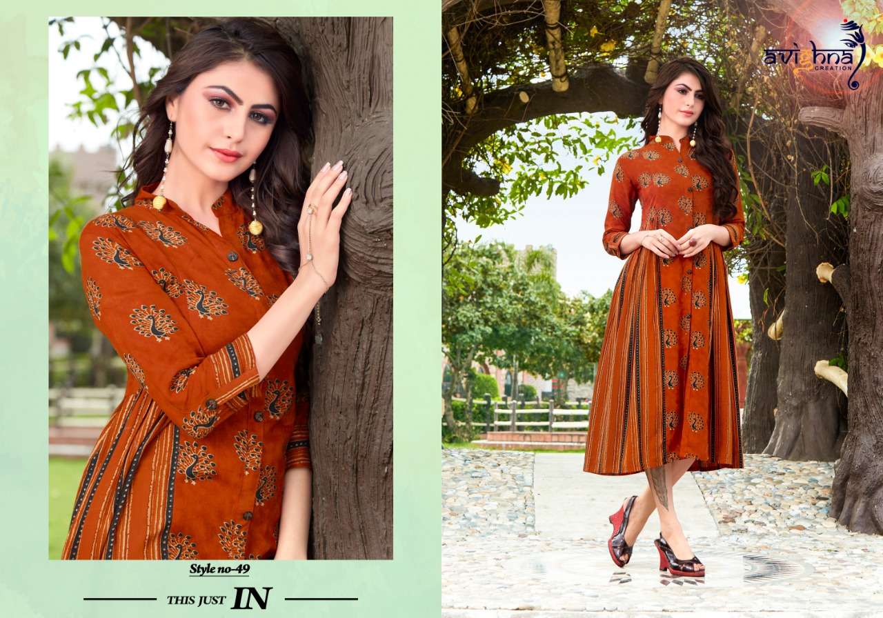 Navlika Vol-2 By Avighna Creation 48 To 55 Series Beautiful Stylish Fancy Colorful Casual Wear & Ethnic Wear & Ready To Wear Rayon Printed Kurtis At Wholesale Price