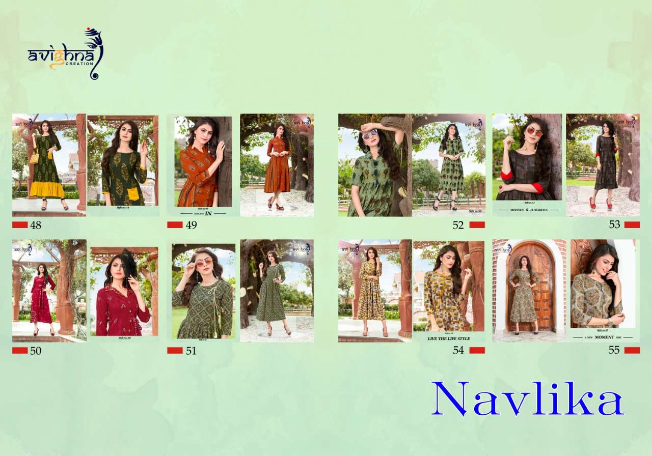 Navlika Vol-2 By Avighna Creation 48 To 55 Series Beautiful Stylish Fancy Colorful Casual Wear & Ethnic Wear & Ready To Wear Rayon Printed Kurtis At Wholesale Price
