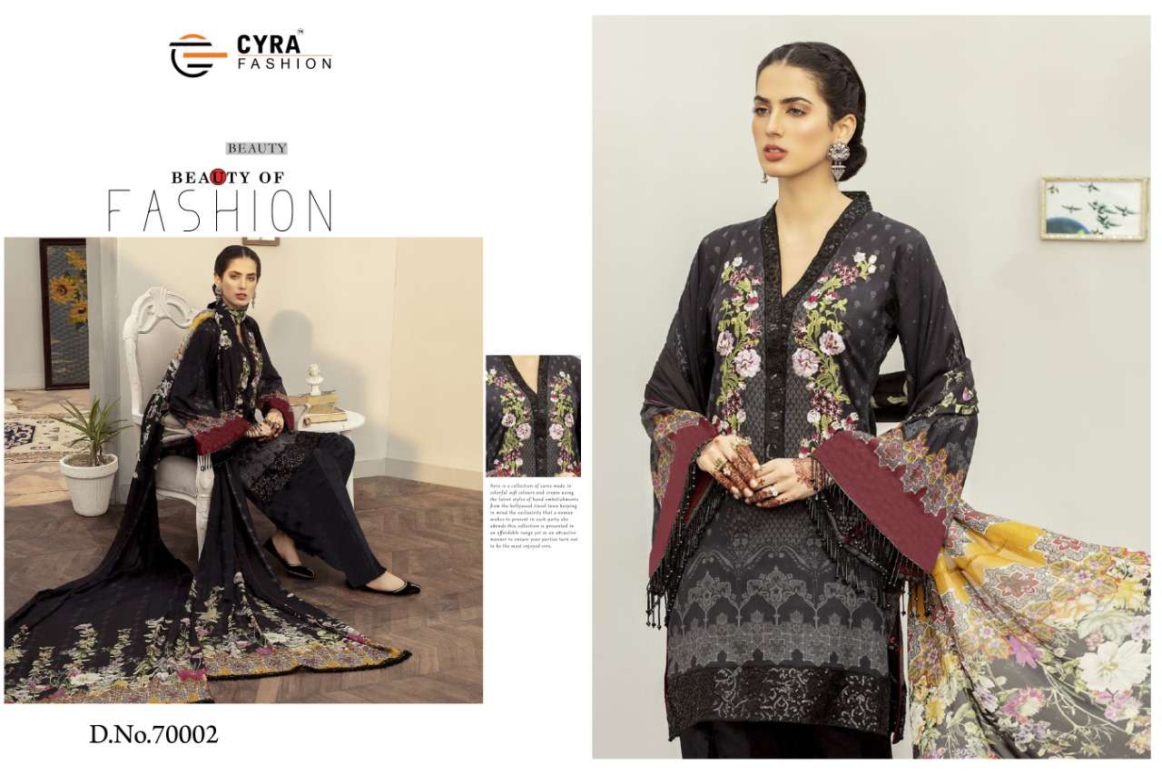 AFROZE BY CYRA FASHION 70001 TO 70002 SERIES PAKISTANI SUITS BEAUTIFUL FANCY COLORFUL STYLISH PARTY WEAR & OCCASIONAL WEAR JAM COTTON WITH EMBROIDERY DRESSES AT WHOLESALE PRICE