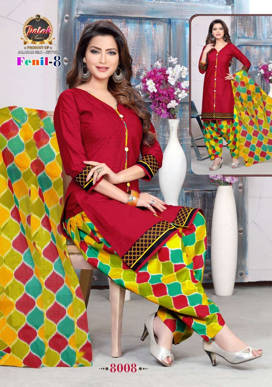 FENIL VOL-8 BY PALAK CHOICE 8001 TO 8012 SERIES BEAUTIFUL SUITS STYLISH FANCY COLORFUL PARTY WEAR & OCCASIONAL WEAR COTTON PRINTED DRESSES AT WHOLESALE PRICE