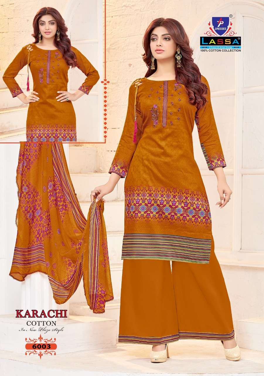 KARACHI COTTON VOL-6 BY LASSA 6001 TO 6010 SERIES BEAUTIFUL STYLISH PATIALA SUITS FANCY COLORFUL CASUAL WEAR & ETHNIC WEAR & READY TO WEAR COTTON PRINTED DRESSES AT WHOLESALE PRICE