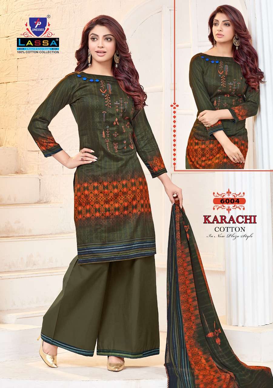 KARACHI COTTON VOL-6 BY LASSA 6001 TO 6010 SERIES BEAUTIFUL STYLISH PATIALA SUITS FANCY COLORFUL CASUAL WEAR & ETHNIC WEAR & READY TO WEAR COTTON PRINTED DRESSES AT WHOLESALE PRICE