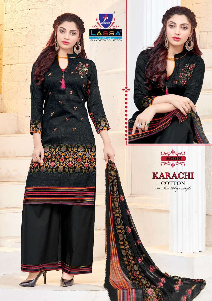 KARACHI COTTON VOL-6 BY LASSA 6001 TO 6010 SERIES BEAUTIFUL STYLISH PATIALA SUITS FANCY COLORFUL CASUAL WEAR & ETHNIC WEAR & READY TO WEAR COTTON PRINTED DRESSES AT WHOLESALE PRICE