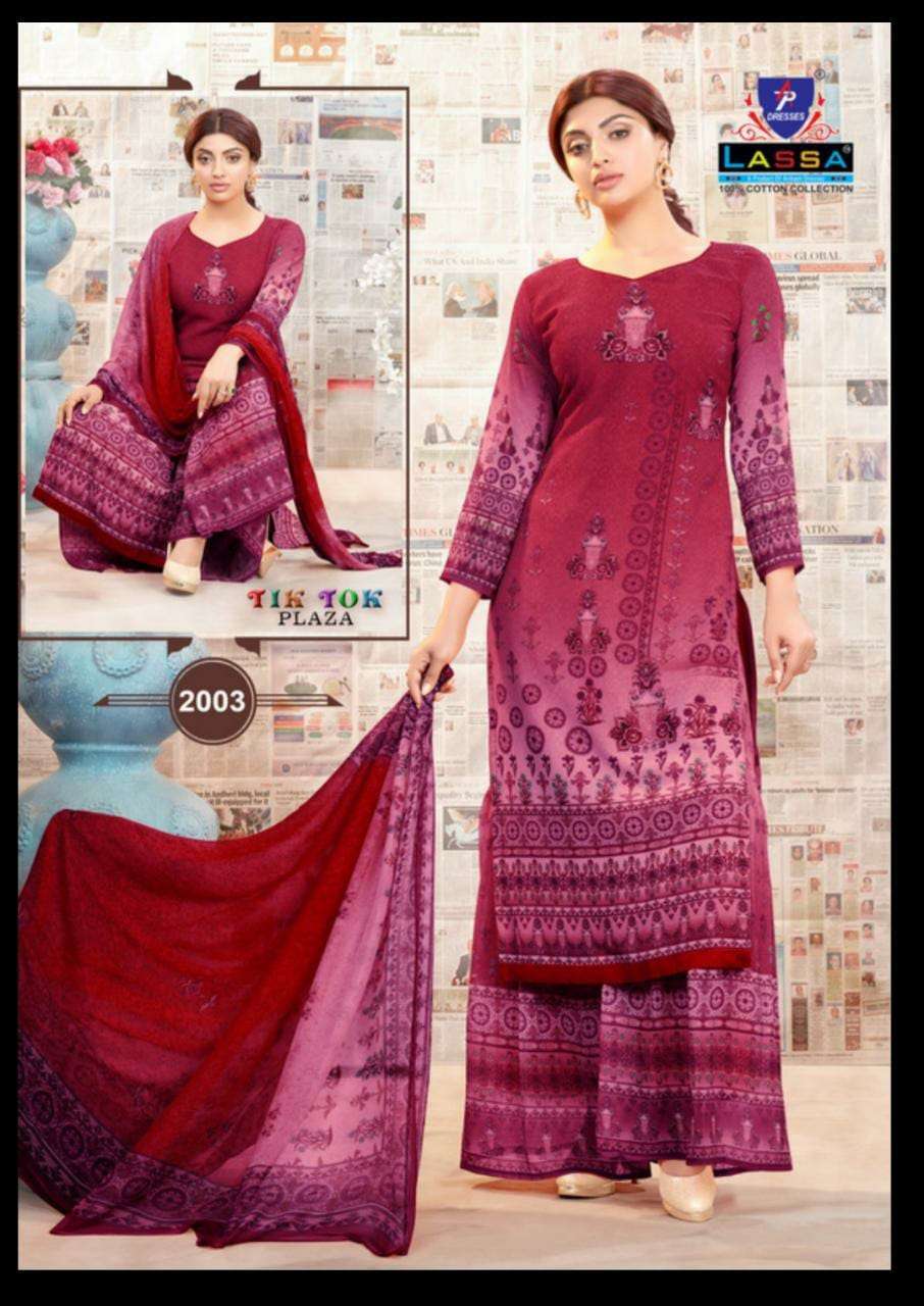 TIK TOK VOL-2 BY LASSA 12001 TO 2010 SERIES BEAUTIFUL STYLISH PATIALA SUITS FANCY COLORFUL CASUAL WEAR & ETHNIC WEAR & READY TO WEAR COTTON PRINTED DRESSES AT WHOLESALE PRICE