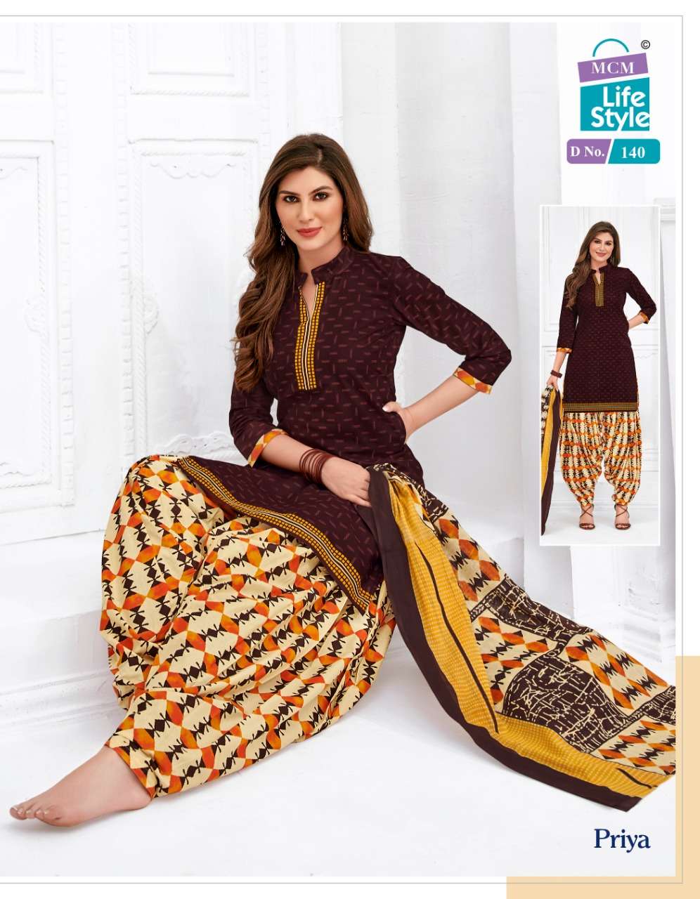 PRIYA VOL-7 BY MCM LIFE STYLE 135 TO 165 SERIES BEAUTIFUL STYLISH PATIALA SUITS FANCY COLORFUL CASUAL WEAR & ETHNIC WEAR & READY TO WEAR COTTON PRINTED DRESSES AT WHOLESALE PRICE