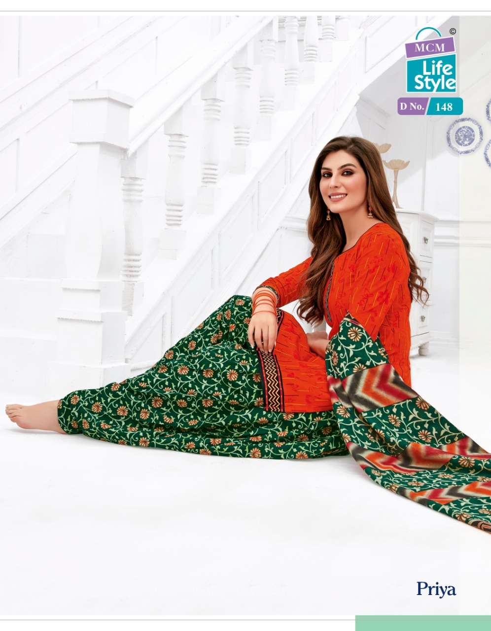 PRIYA VOL-7 BY MCM LIFE STYLE 135 TO 165 SERIES BEAUTIFUL STYLISH PATIALA SUITS FANCY COLORFUL CASUAL WEAR & ETHNIC WEAR & READY TO WEAR COTTON PRINTED DRESSES AT WHOLESALE PRICE