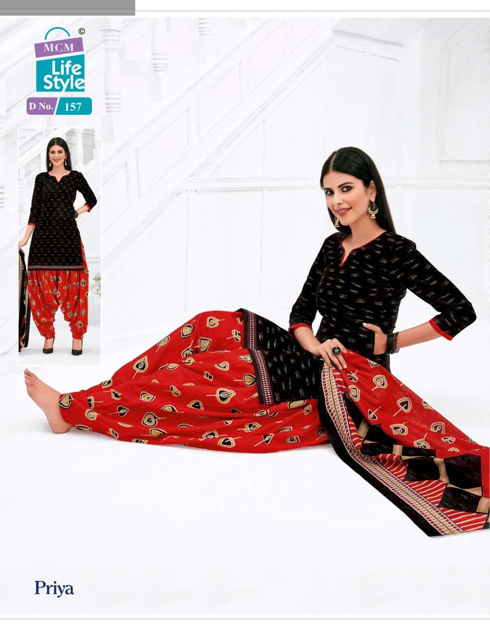 PRIYA VOL-7 BY MCM LIFE STYLE 135 TO 165 SERIES BEAUTIFUL STYLISH PATIALA SUITS FANCY COLORFUL CASUAL WEAR & ETHNIC WEAR & READY TO WEAR COTTON PRINTED DRESSES AT WHOLESALE PRICE