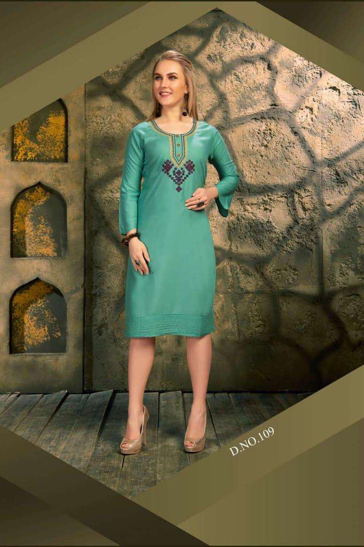 SOUL MATE BY FASHION TALK 101 TO 110 SERIES BEAUTIFUL STYLISH FANCY COLORFUL CASUAL WEAR & ETHNIC WEAR & READY TO WEAR HEAVY RAYON WITH EMBROIDERY KURTIS AT WHOLESALE PRICE