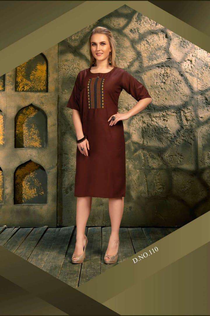 SOUL MATE BY FASHION TALK 101 TO 110 SERIES BEAUTIFUL STYLISH FANCY COLORFUL CASUAL WEAR & ETHNIC WEAR & READY TO WEAR HEAVY RAYON WITH EMBROIDERY KURTIS AT WHOLESALE PRICE