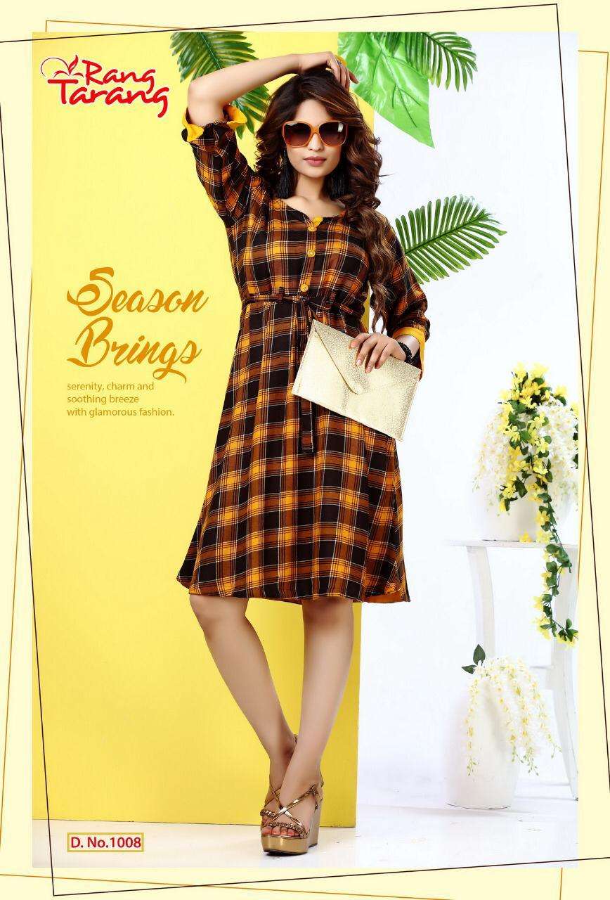 SONAM VOL-2 BY RANG TRANG 1001 TO 1010 SERIES BEAUTIFUL STYLISH FANCY COLORFUL CASUAL WEAR & ETHNIC WEAR & READY TO WEAR RAYON PRINTED KURTIS AT WHOLESALE PRICE