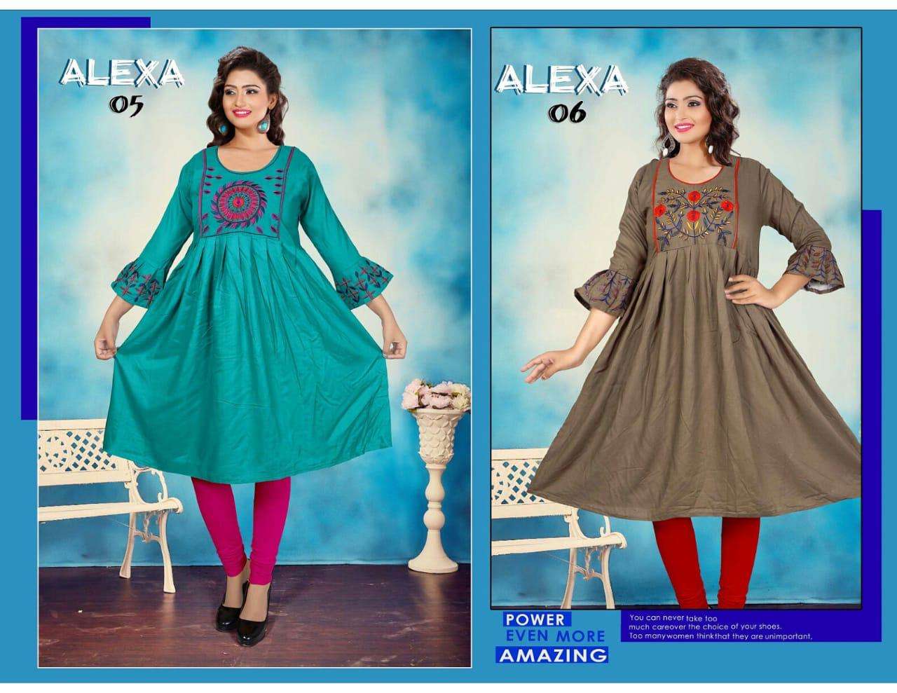 ALEXA BY HONEY 01 TO 10 SERIES BEAUTIFUL STYLISH COLORFUL FANCY PARTY WEAR & ETHNIC WEAR & READY TO WEAR RAYON PLAIN WITH EMBROIDERY KURTIS AT WHOLESALE PRICE