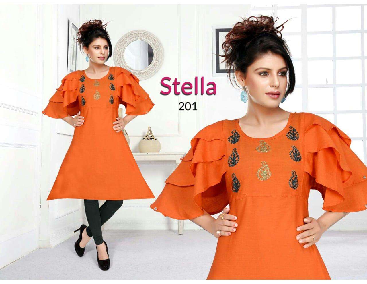 STELLA BY HONEY 201 TO 206 SERIES BEAUTIFUL STYLISH COLORFUL FANCY PARTY WEAR & ETHNIC WEAR & READY TO WEAR RAYON TWO TONE KURTIS AT WHOLESALE PRICE