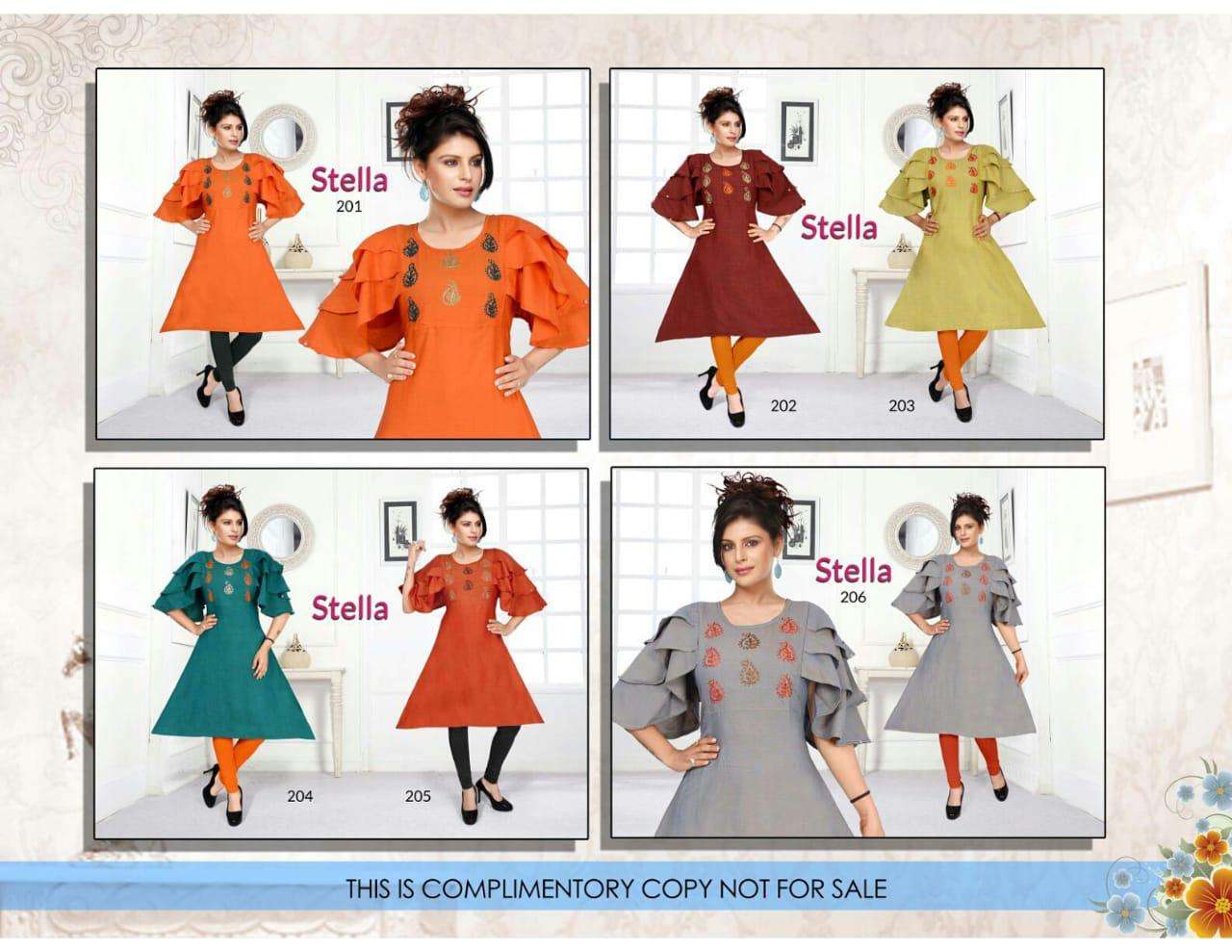 STELLA BY HONEY 201 TO 206 SERIES BEAUTIFUL STYLISH COLORFUL FANCY PARTY WEAR & ETHNIC WEAR & READY TO WEAR RAYON TWO TONE KURTIS AT WHOLESALE PRICE