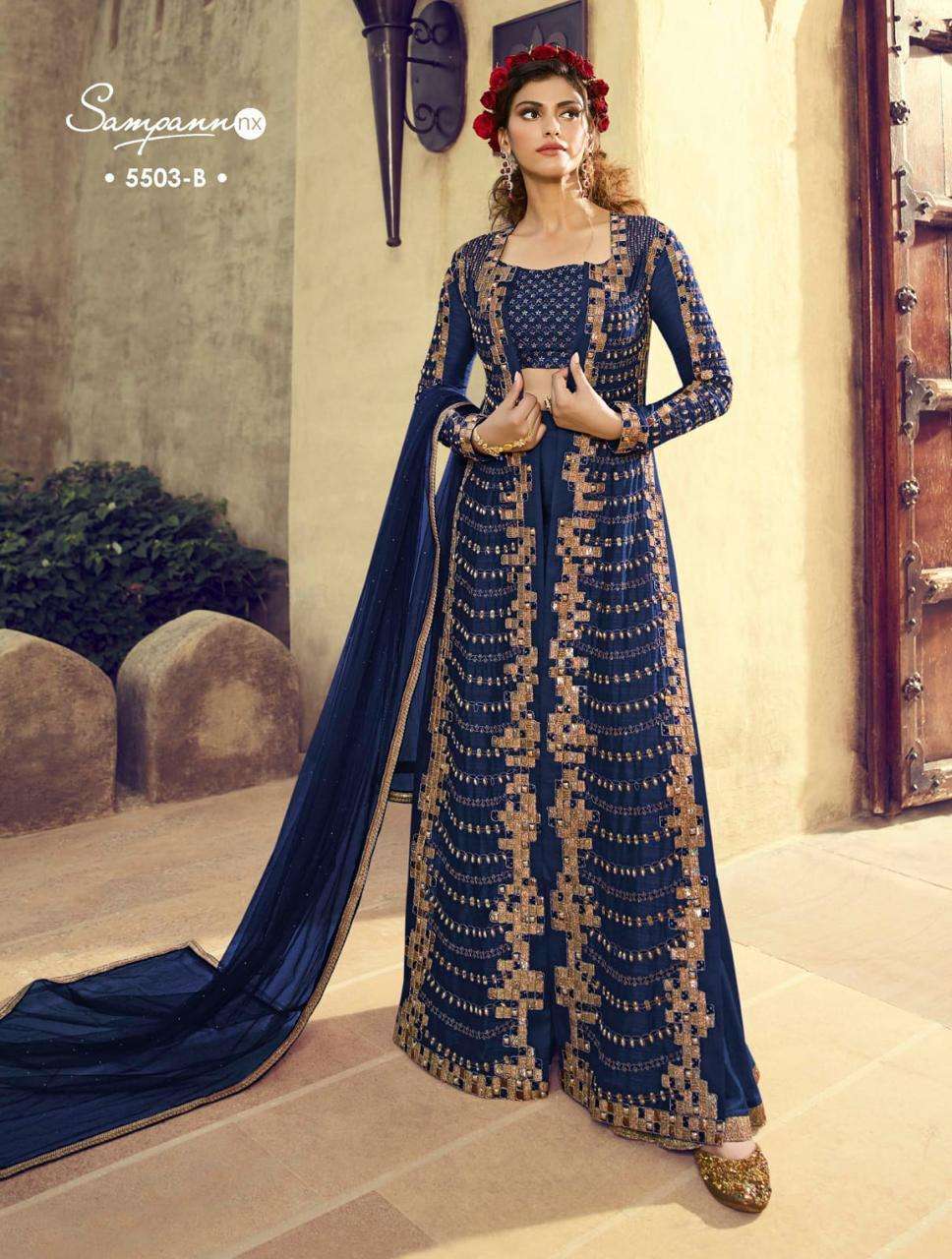 SAGA 5503 COLOURS BY SAMPANN NX 5503-A TO 5503-B SERIES DESIGNER ANARKALI SUITS COLLECTION BEAUTIFUL STYLISH FANCY COLORFUL PARTY WEAR & OCCASIONAL WEAR SILK HEAVY EMBROIDERED DRESSES AT WHOLESALE PRICE