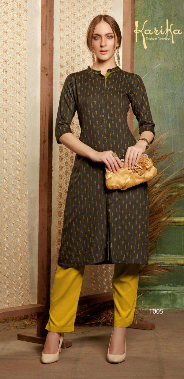 IKKAT BY KARIKA 1001 TO 1006 SERIES BEAUTIFUL STYLISH COLORFUL FANCY PARTY WEAR & ETHNIC WEAR & READY TO WEAR VISCOSE RAYON PRINTED KURTIS AT WHOLESALE PRICE