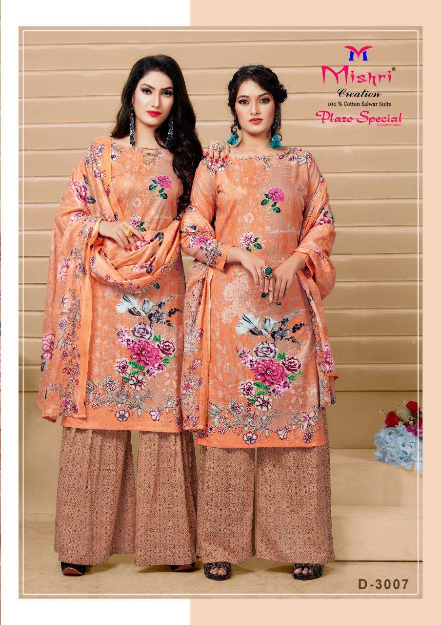 PLAZO SPECIAL VOL-3 BY MISHRI 3001 TO 3010 SERIES INDIAN TRADITIONAL WEAR COLLECTION BEAUTIFUL STYLISH FANCY COLORFUL PARTY WEAR & OCCASIONAL WEAR COTTON PRINTED DRESS AT WHOLESALE PRICE
