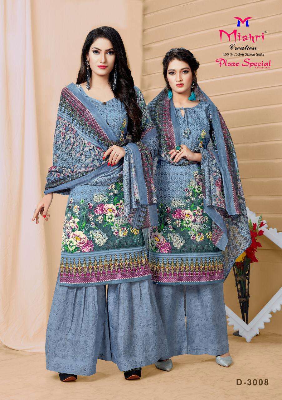 PLAZO SPECIAL VOL-3 BY MISHRI 3001 TO 3010 SERIES INDIAN TRADITIONAL WEAR COLLECTION BEAUTIFUL STYLISH FANCY COLORFUL PARTY WEAR & OCCASIONAL WEAR COTTON PRINTED DRESS AT WHOLESALE PRICE