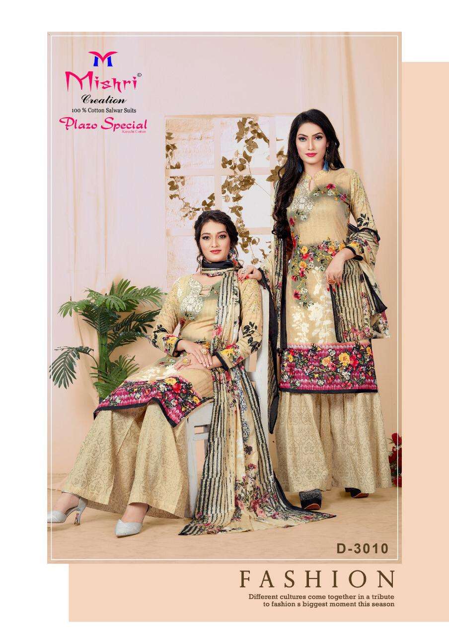 PLAZO SPECIAL VOL-3 BY MISHRI 3001 TO 3010 SERIES INDIAN TRADITIONAL WEAR COLLECTION BEAUTIFUL STYLISH FANCY COLORFUL PARTY WEAR & OCCASIONAL WEAR COTTON PRINTED DRESS AT WHOLESALE PRICE