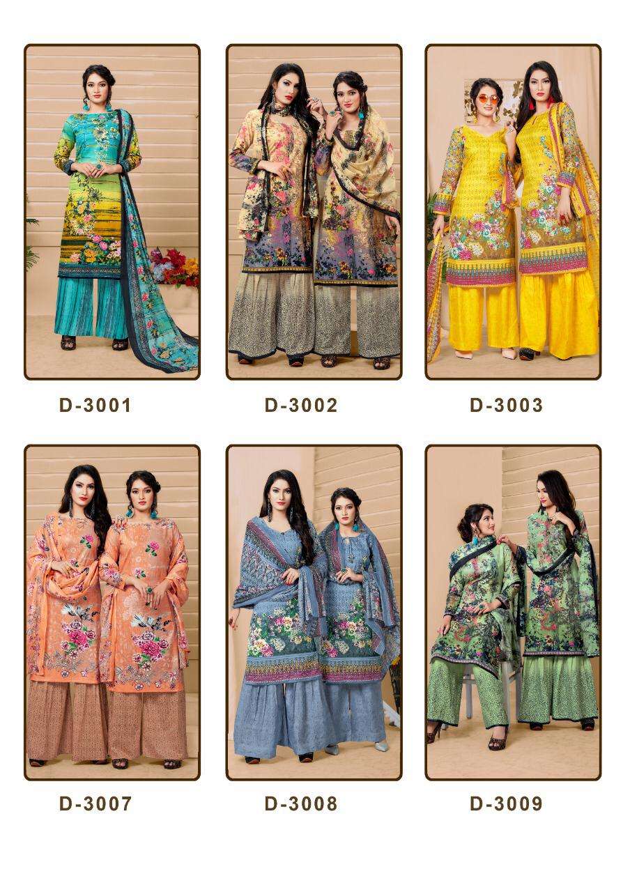 PLAZO SPECIAL VOL-3 BY MISHRI 3001 TO 3010 SERIES INDIAN TRADITIONAL WEAR COLLECTION BEAUTIFUL STYLISH FANCY COLORFUL PARTY WEAR & OCCASIONAL WEAR COTTON PRINTED DRESS AT WHOLESALE PRICE