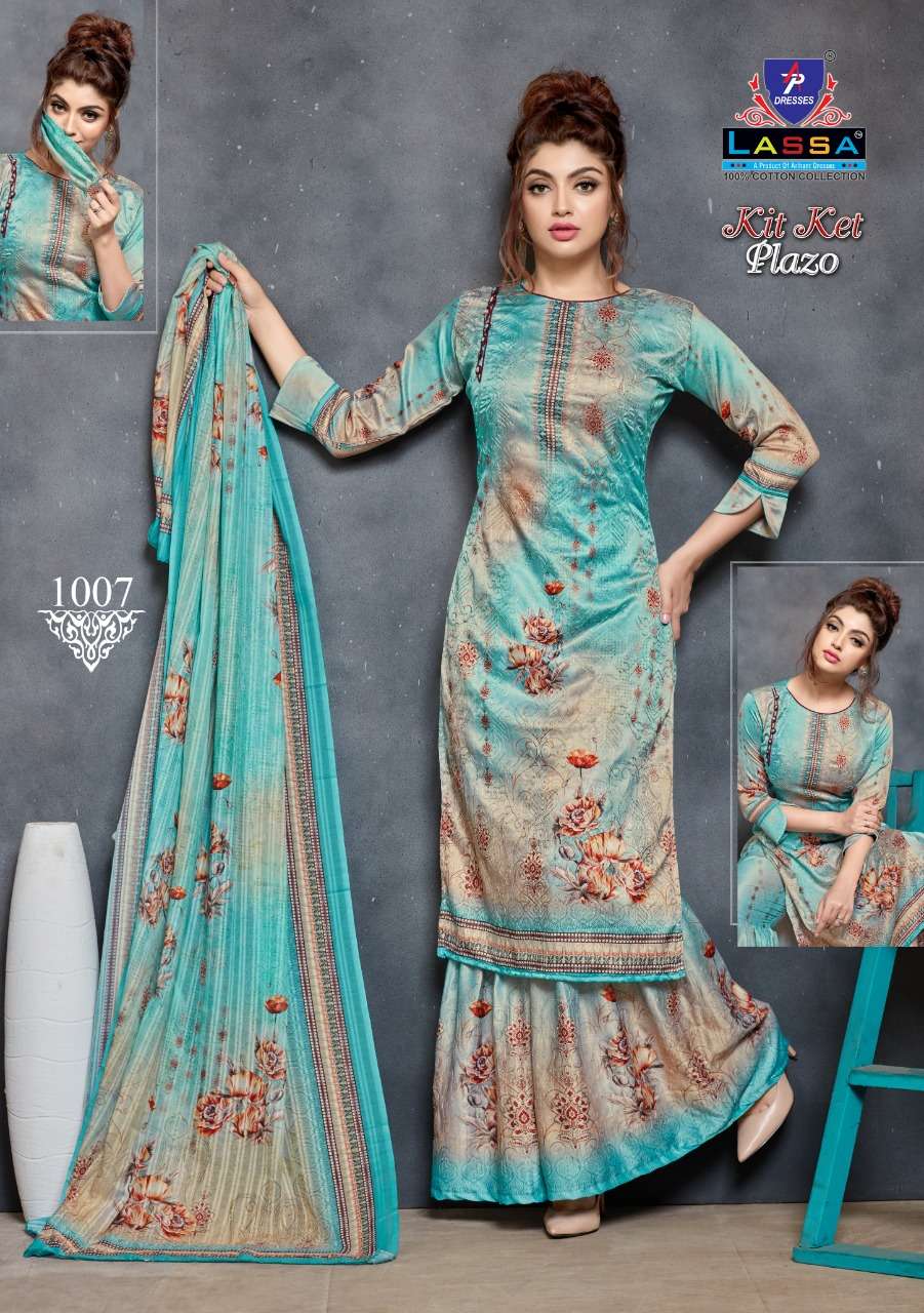 KIT KET PLAZO BY LASSA 1001 TO 1010 SERIES BEAUTIFUL COLORFUL STYLISH PRETTY PARTY WEAR CASUAL WEAR OCCASIONAL WEAR COTTON PRINTED DRESSES AT WHOLESALE PRICE