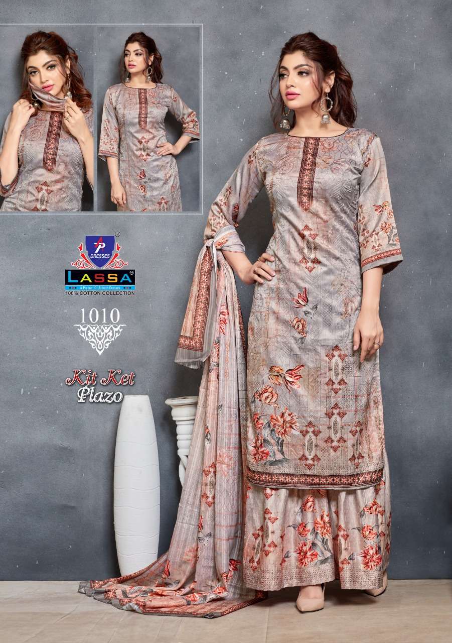 KIT KET PLAZO BY LASSA 1001 TO 1010 SERIES BEAUTIFUL COLORFUL STYLISH PRETTY PARTY WEAR CASUAL WEAR OCCASIONAL WEAR COTTON PRINTED DRESSES AT WHOLESALE PRICE