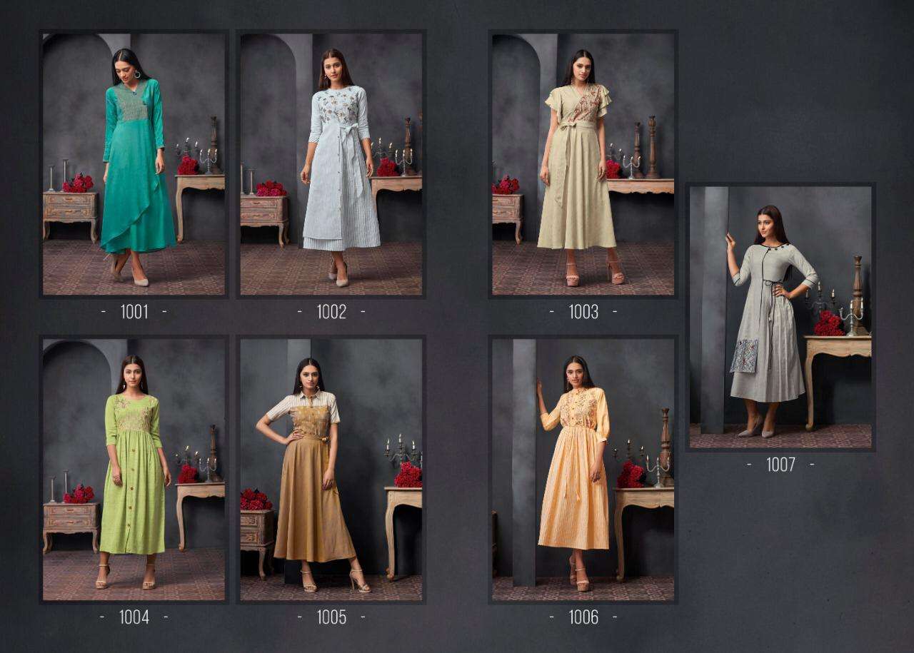 ELEGANCE BY ETERNAL 1001 TO 1007 SERIES BEAUTIFUL STYLISH FANCY COLORFUL CASUAL WEAR & ETHNIC WEAR & READY TO WEAR COTTON & RAYON WITH EMBROIDERY KURTIS AT WHOLESALE PRICE