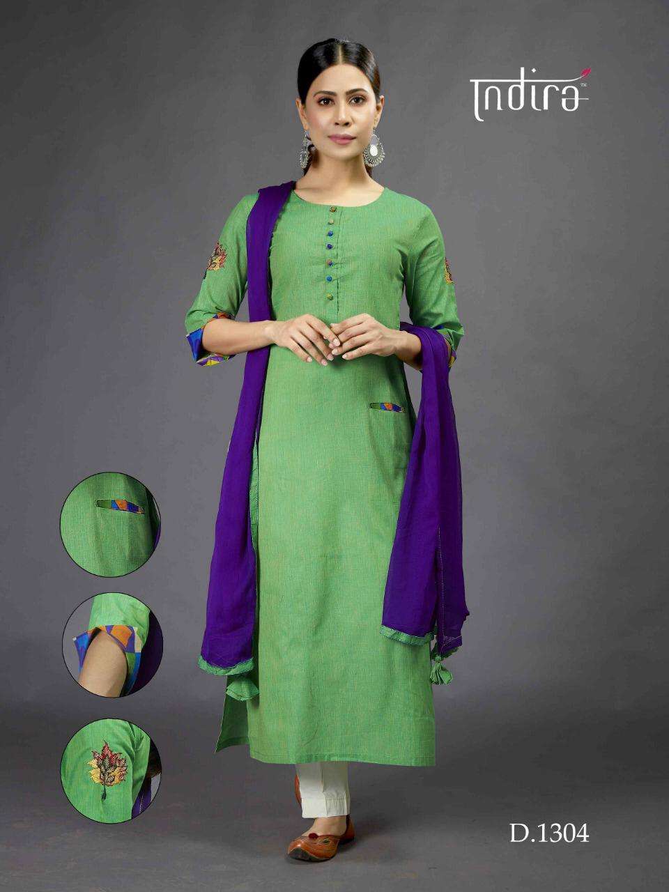 SADA BAHAR BY INDIRA 1301 TO 1306 SERIES BEAUTIFUL COLORFUL STYLISH FANCY CASUAL WEAR & ETHNIC WEAR & READY TO WEAR PURE SUMMER COTTON KURTIS WITH DUPATTA AT WHOLESALE PRICE