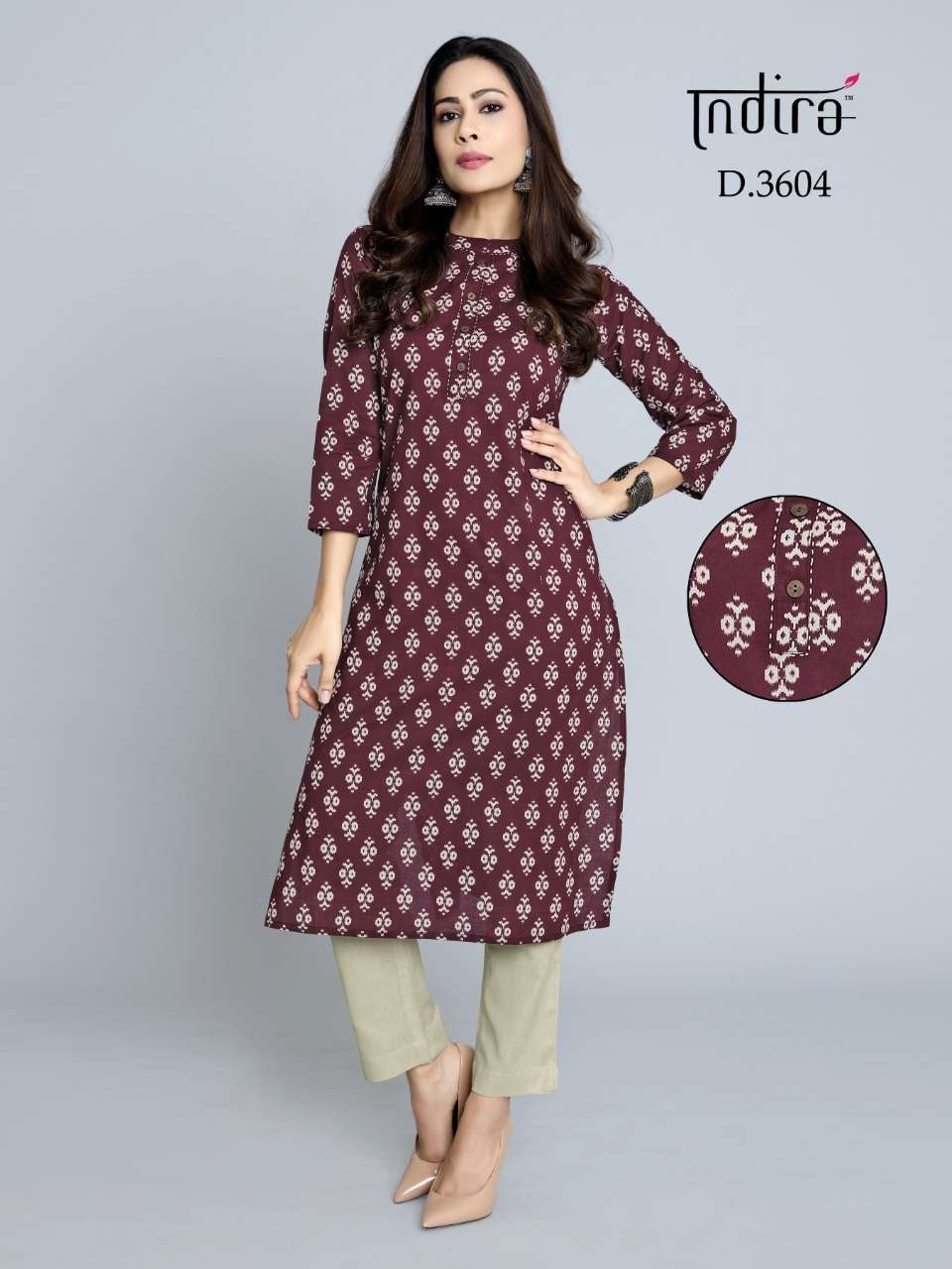 ROZANA VOL-3 BY INDIRA 3601 TO 3608 SERIES BEAUTIFUL COLORFUL STYLISH FANCY CASUAL WEAR & ETHNIC WEAR & READY TO WEAR JAIPURI BLOCK PRINTED CAMBRIC COTTON PRINTED KURTIS AT WHOLESALE PRICE